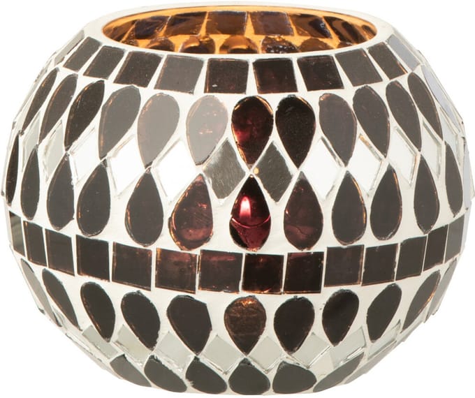 J-Line theelichthouder Mozaïek - glas - zwart/zilver - small