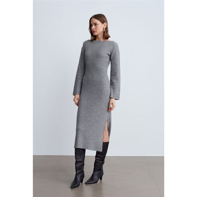 Geribde Bodycon Midi-jurk met Split