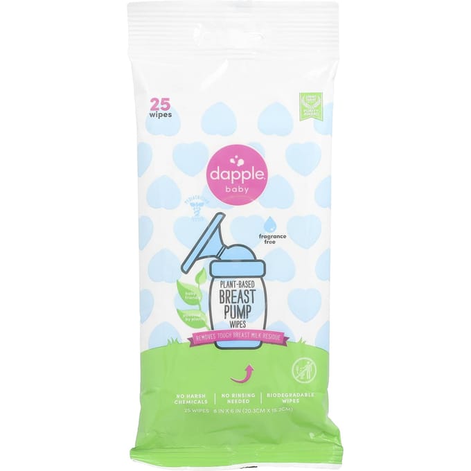 Dapple Baby, lingettes humides végétales pour tire-lait, non parfumées, 25 feuilles white