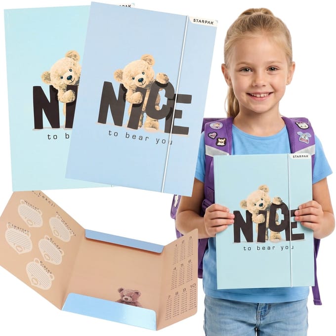 Beertje, A4 schoolmap met elastiek voor meisjes, voor documenten, tekeningen, schoolspullen