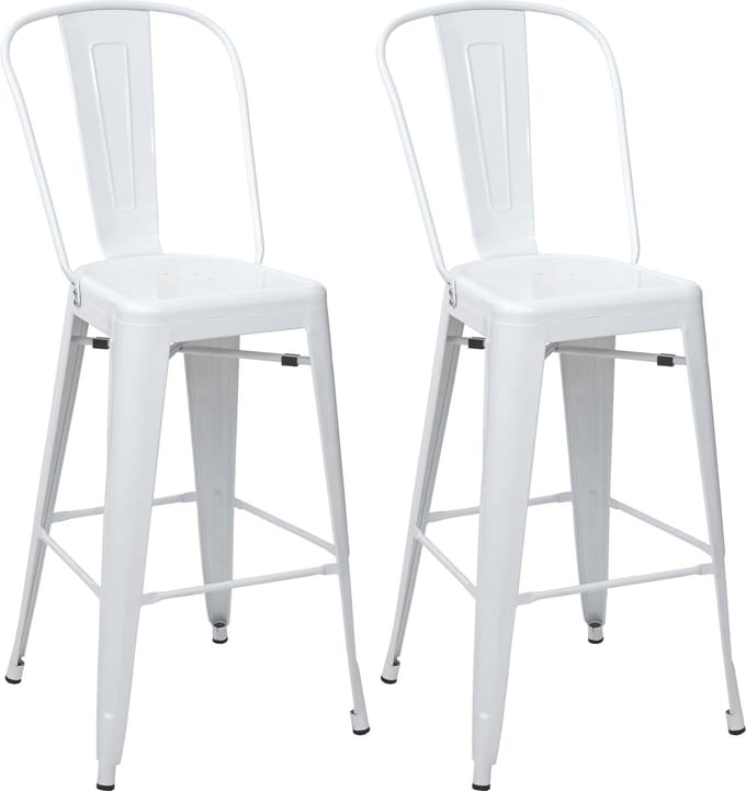Set van 2 barkrukken MCW-A73, barkruk met rugleuning, metalen industrieel ontwerp ~ wit