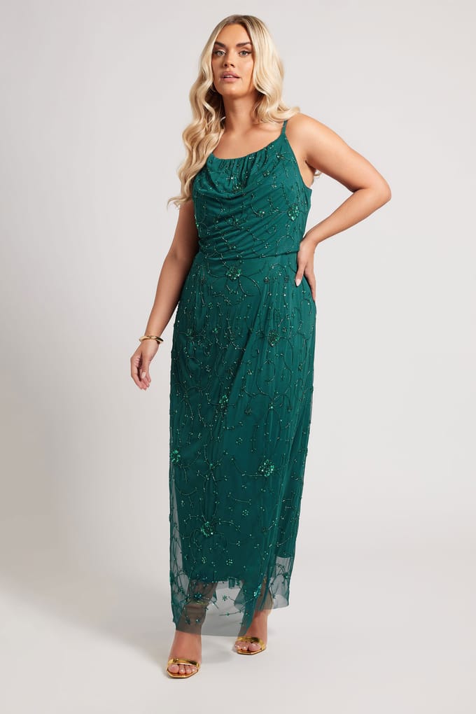 Luxe: Ultimate Embellishment Luxe Smaragdgroene Handversierde Maxijurk Met Bloemenmotiefsize 48