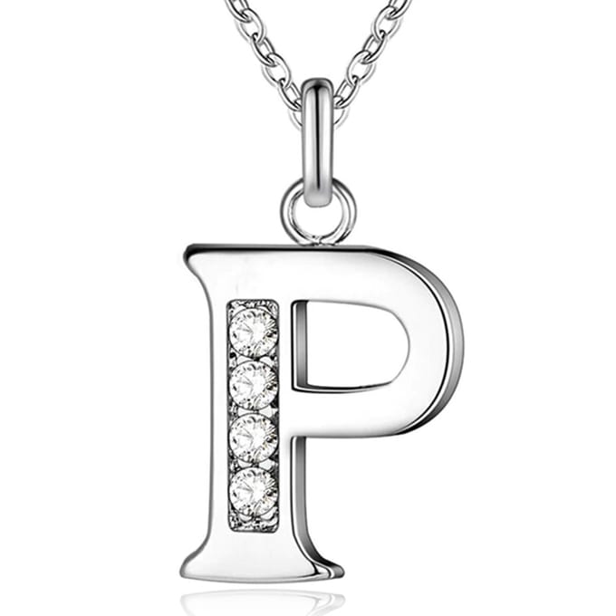 Zilverkleurige Letter P Dames Ketting met Zirkonia