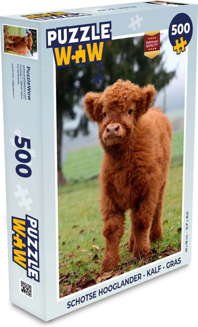 Puzzel Schotse Hooglander - Kalf - Gras - Legpuzzel - Puzzel 500 stukjes