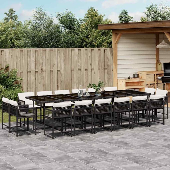 vidaXL - 17-delige - Tuinset - met - kussens - poly - rattan - zwart