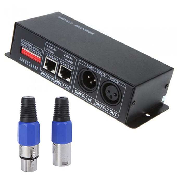 Décodeur DMX à 3 canaux DC 12V-24V, contrôleur LED pour bande lumineuse LED RVB noir