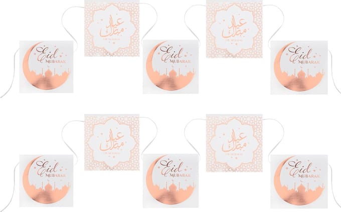 Ramadan thema Eid Mubarak vlaggenlijn/slinger - 2x- 5 meter - wit/rose goud - Suikerfeest versiering