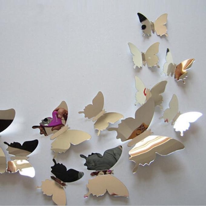 3D Spiegel Vlinders Muur stickers / Muurdecoratie Zilver