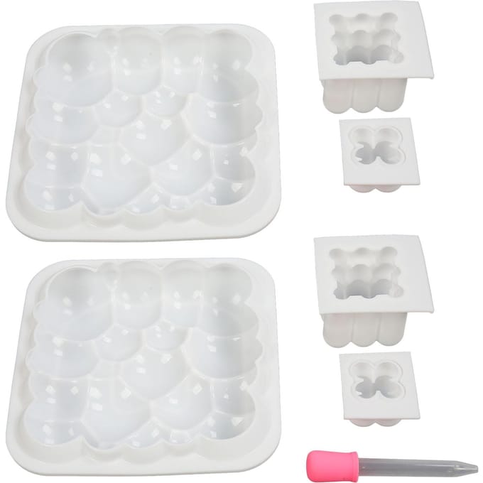 6 moules à savon en silicone Cube 3D Moules à savon réutilisables avec compte-gouttes pour bougies cire chocolat gâteau white
