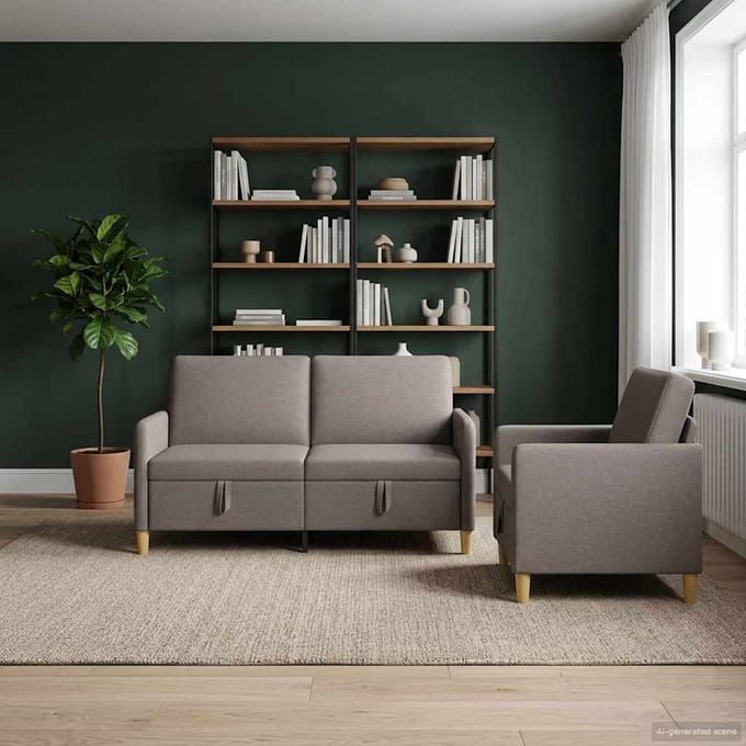 vidaXL - Sofa - Set - Met - Opslag - 2 - st - Taupe - Polyester