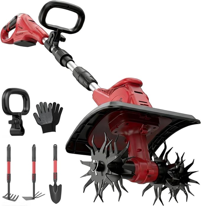 Draadloze Tiller - Tuinfrees Cultivator - Bodem Bewerken - Batterij Compatibel - 70 cm Lengte - Zwart