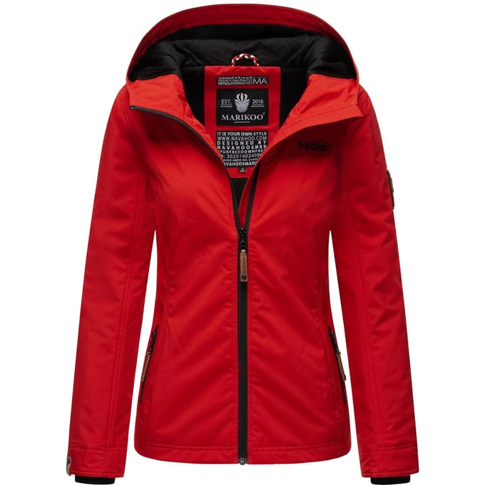 Marikoo dames overgangsjas lichtgewicht water- en windafstotend met capuchon rood