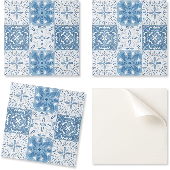 Set vinyl wandtegels met bloemenpatroon 9x30x30 cm