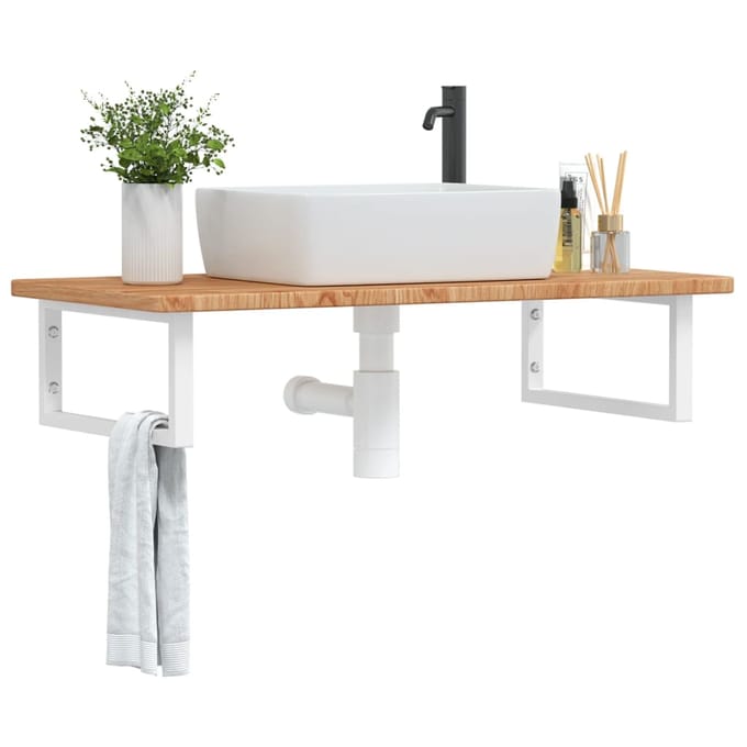 vidaXL - Badkamer - wandschap - staal - en - massief - eikenhout