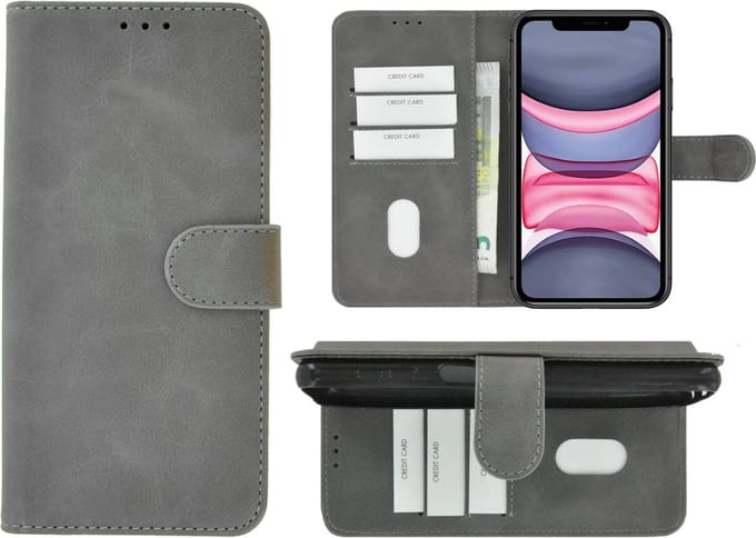Hoesje Geschikt voor iPhone 11 - iPhone 11 Book Case Wallet Grijs Cover