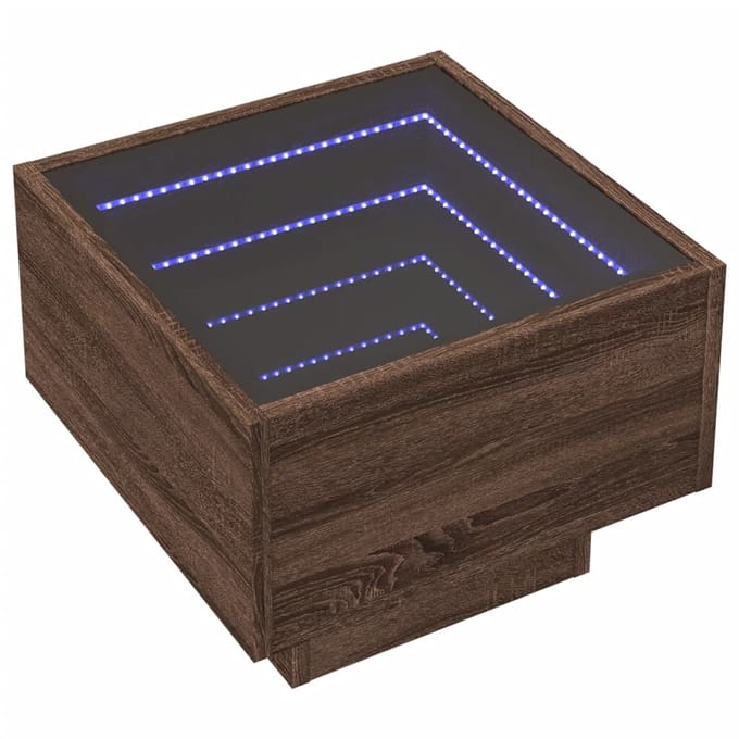 vidaXL - Bijzettafel - met - LED - 40x40x30 - cm - bewerkt - hout - bruin - eikenkleur