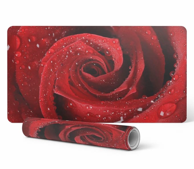 Antislip bureauonderlegger met rozenprint en waterdruppels, 90x45 cm
