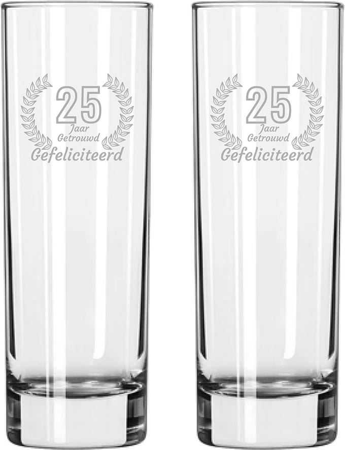 Gegraveerde set Longdrinkglazen 22cl Gefeliciteerd 25 jaar getrouwd