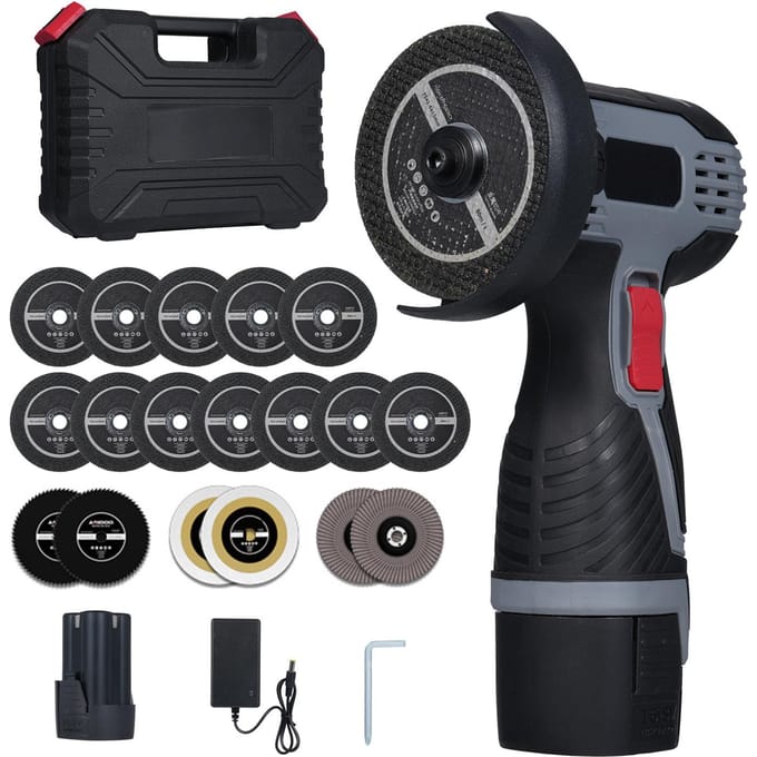 Borstelloze Haakse Slijper 17000RPM Accu Haakse Slijper Elektrisch Slijpgereedschap Mini Haakse Slijper Deluxe Package & 1 Battery-EU plug zwart
