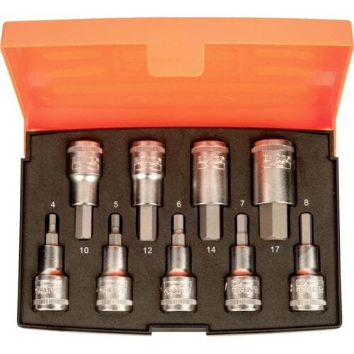 BAHCO 1/2 socket set w/hexagonal bits 9pcs 4-17mm