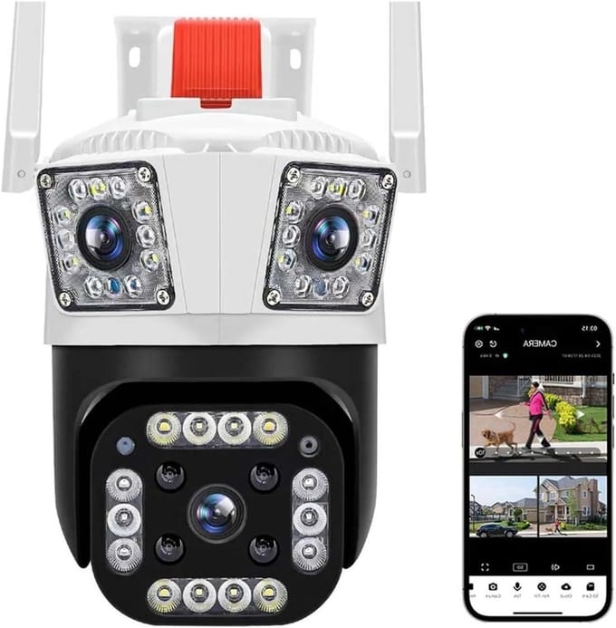 Beveiligingscamera Buiten - PTZ Camera - Huis Beveiligen - Drie Lenzen - 6K Resolutie - Wit
