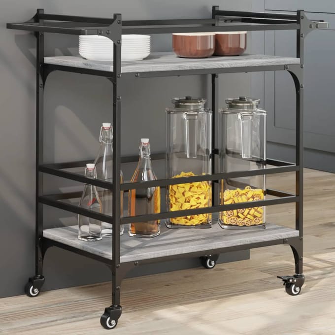 vidaXL - Keukentrolley - 82x40x78,5 - cm - bewerkt - hout - grijs - sonoma - eiken