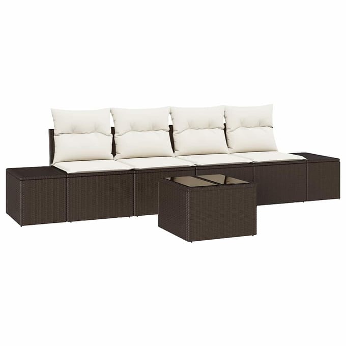 vidaXL Bankstel 5 st Bruin en Crème poly rattan