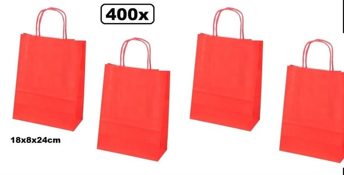 400x Papieren koordtas rood 18x8x24cm