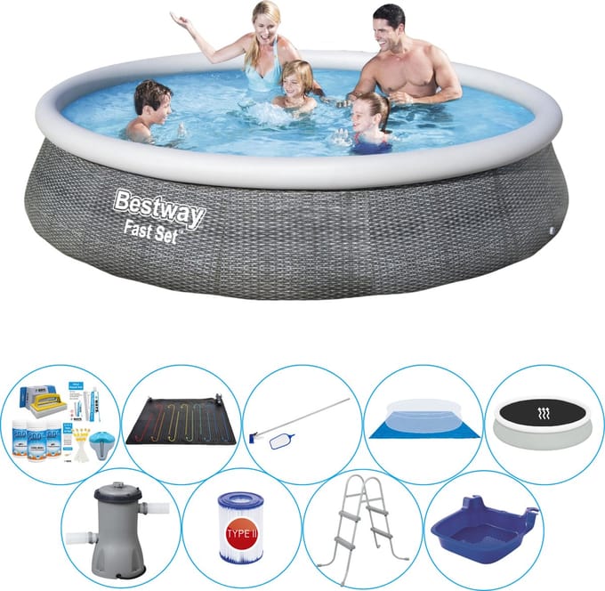 Fast Set Rattan Rond 396x84 cm - Deluxe Zwembad Pakket