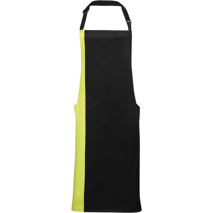 Premier Contrast Bib Apron PR162 - Black / Lime - One size