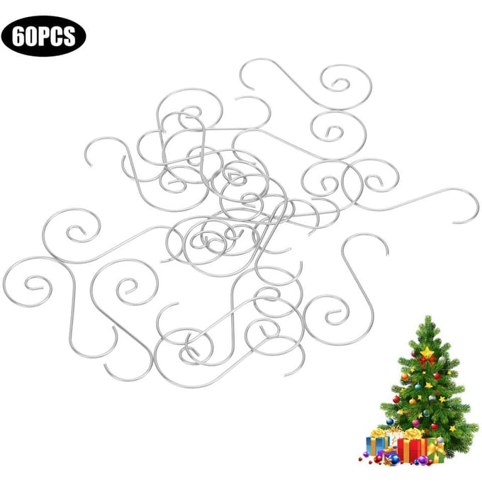 60 stuks Mini Multifunctionele Metalen S-haken Kerstboomhouder Decoratie(Goud ) zilver