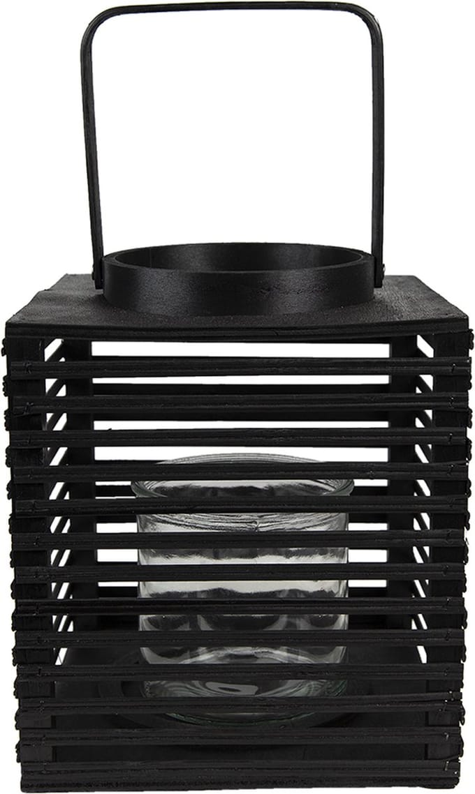 Clayre & Eef Windlicht 21x21x25 cm Zwart Bamboe