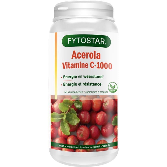 Fytostar Acerola C 1000 – Voor weerstand – Vegan - Vitamine C - 60 kauwtabletten