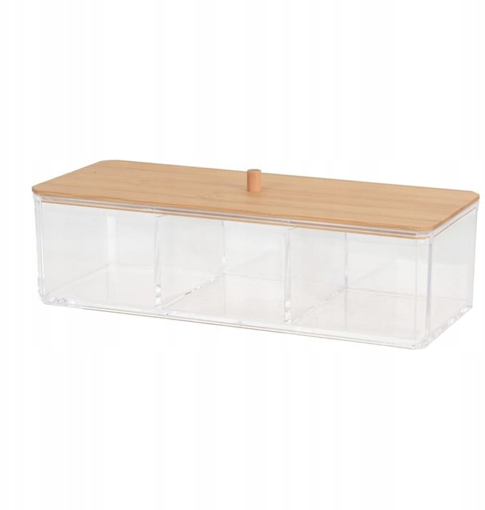 Koopman - Opberger Met Vakken - Plastic - 23cm - Transparant Met Bamboe Deksel
