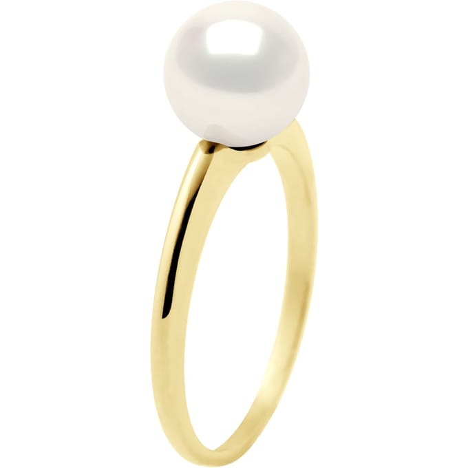Ring - Wit Goud - Echte GeCultiveerde Zoetwaterparel Rond 7-8 mm