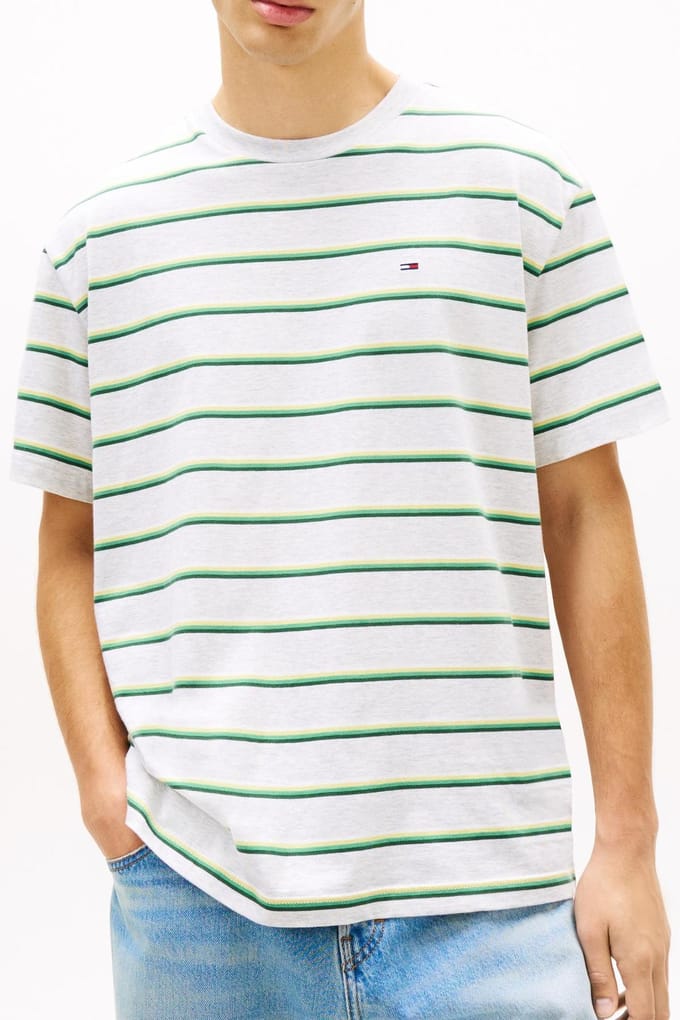 Tommy Hilfiger Tjm Relaxed Stripe Ss Tee Ice Grey Heather Stripe Größe: S | Basic T-Shirts Outlet | Herren | Grau