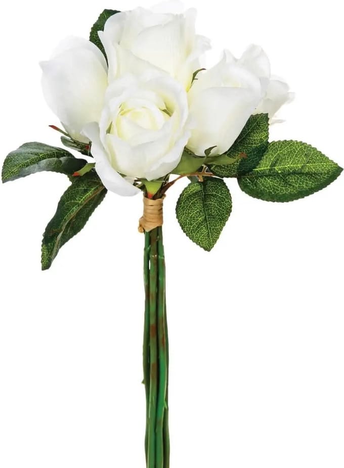 Atmosphera kunstbloemen - boeket - 7 rozen - wit - 30 cm