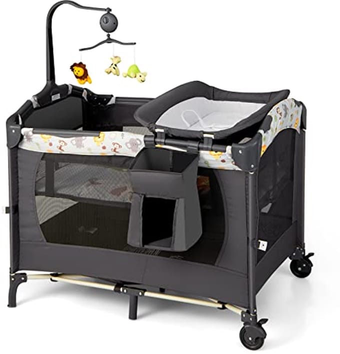 Opvouwbaar 4-in-1 Babybed met Matras en Luiertafel