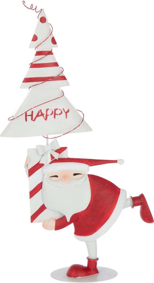 J-Line figuur Kerstman Boom - ijzer - kerstrood/wit - small - LED lichtjes