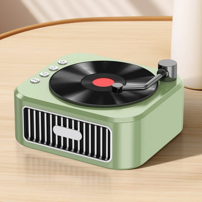 Crrynuo - Bluetooth Speaker - Draadloze Speaker - Retro Platenspeler Speaker - 1 Stuk - 800mAh Batterij - Multi-Spelmodi - Groen