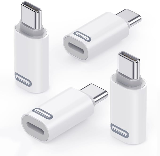 Dailygoody - Lightning naar USB C adapter - USB-C naar Lightning-adapter - Snel opladen - Wit - Compatibel met iPhone 15/16 - 4 stuks
