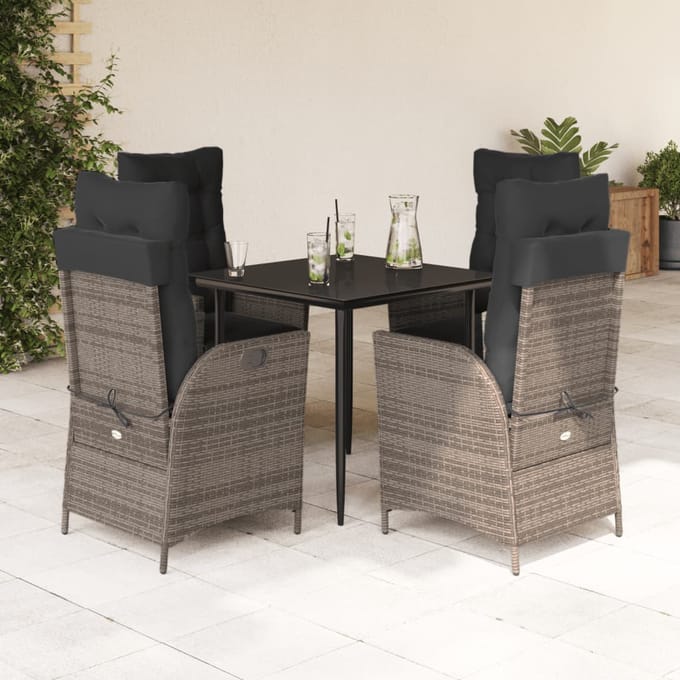 vidaXL - 5-delige - Tuinset - met - kussens - poly - rattan - grijs