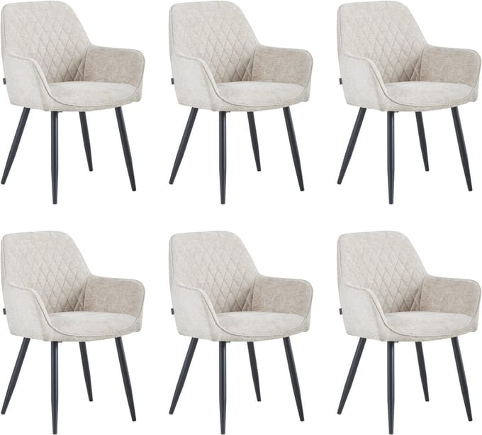 Colenis® - Beverly Eetkamerstoel - Set Van 6 - Taupe - Chenille Stof - Industrieel