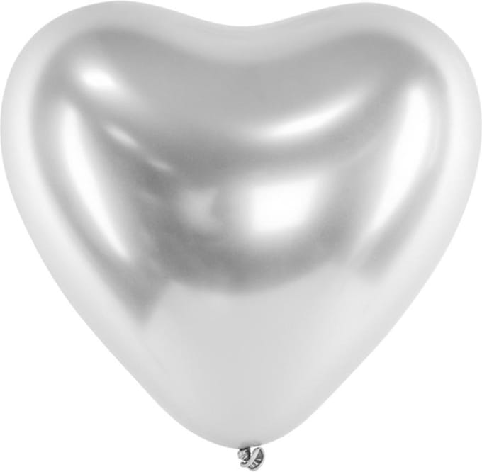 Partydeco - Ballonnen Chrome Glossy Hart Zilver (50 stuks)