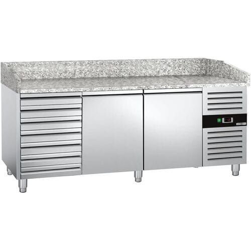 GGM Gastro Pizzakühltisch ECO - 2000x800mm - mit 2 Türen & 7 Schubladen Zilver