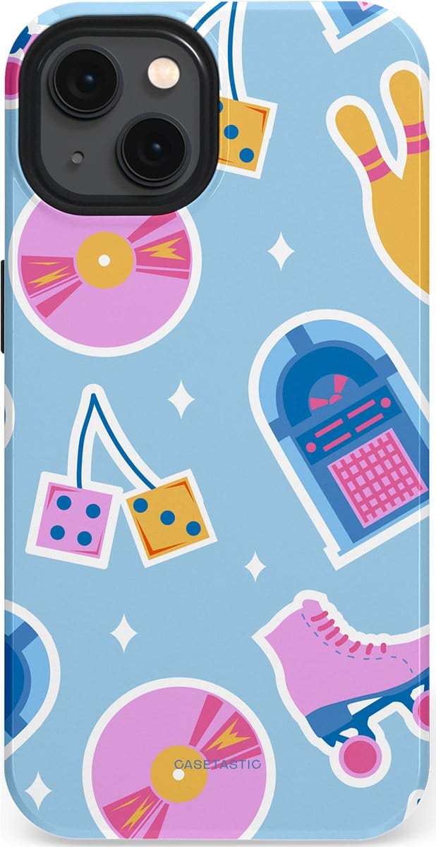 Casetastic hoesje geschikt voor Apple iPhone 13 - MagSafe - Dubbellaagse bescherming - Flashback vibes - Fashion Case - Lichtblauw Lavendel Wit