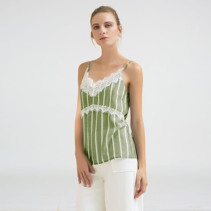 Kanten splitsing gestreepte camisole top