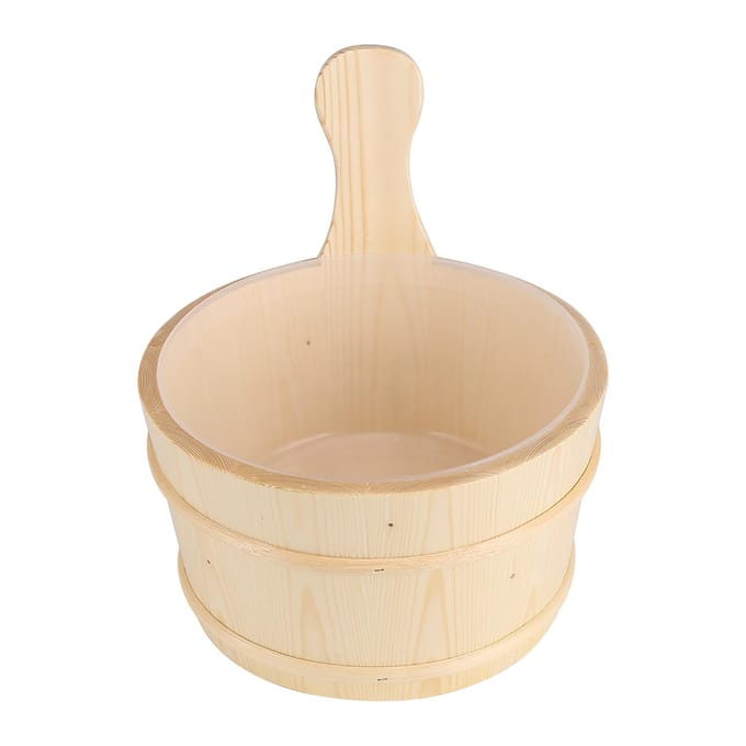Ensemble Seau en Bois Naturel et Louche pour Sauna SPA Accessoires de Bain beige