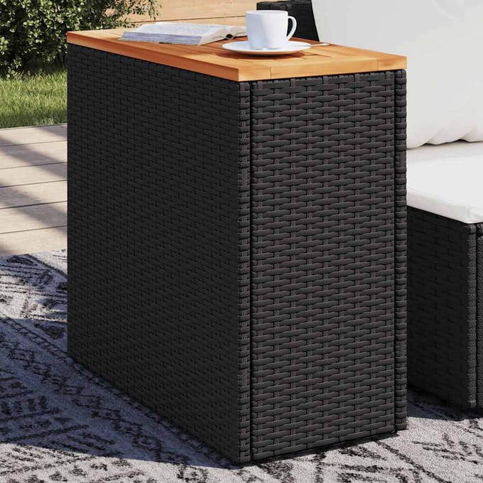 vidaXL - Tuintafel - met - houten - blad - zwart - 58x27,5x55 - cm - poly - rattan