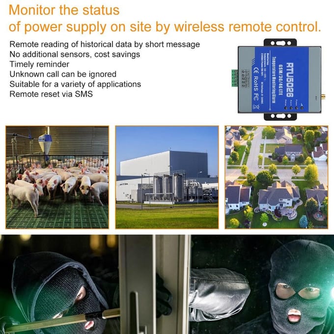 GSM SMS Alert Telemetry Temperature Alarm System Measuring Support Remote Control gray